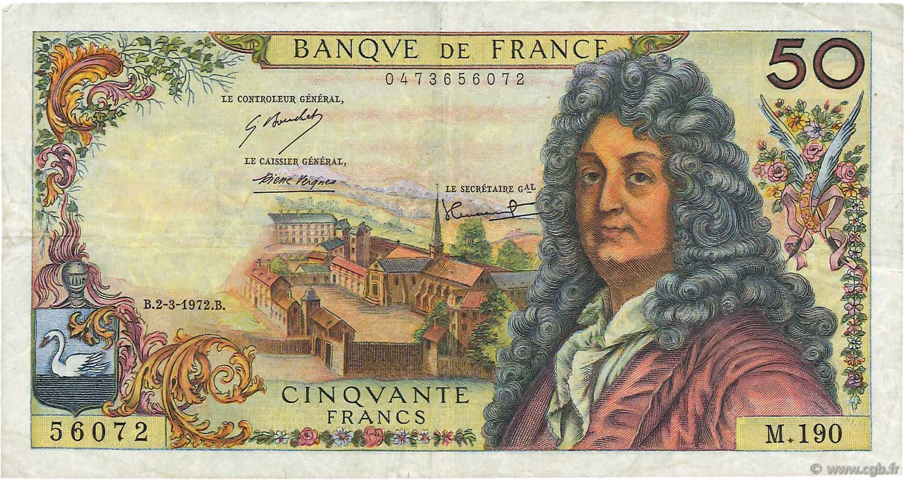 50 Francs RACINE FRANCIA  1972 F.64.20 BC+