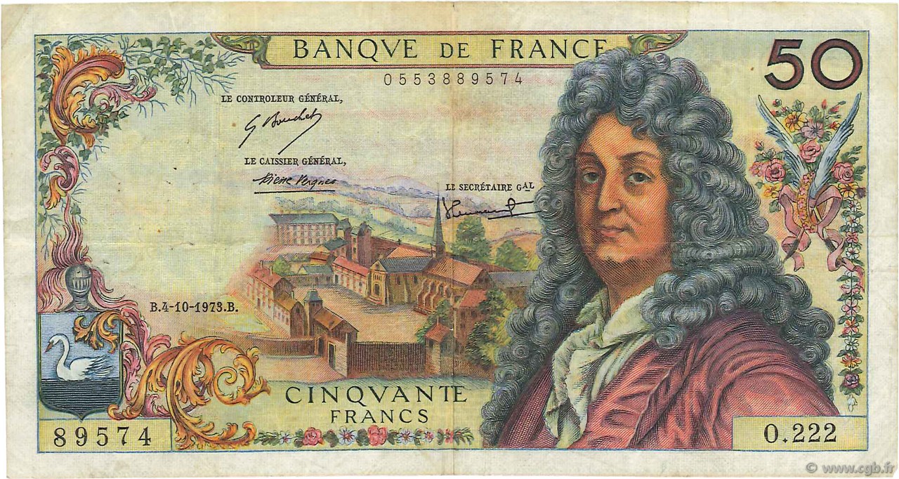 50 Francs RACINE FRANCIA  1973 F.64.24 BC