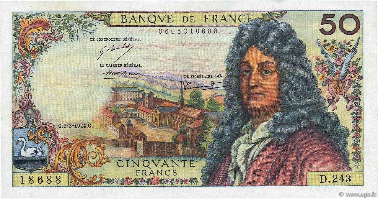 50 Francs RACINE FRANCIA  1974 F.64.26 EBC