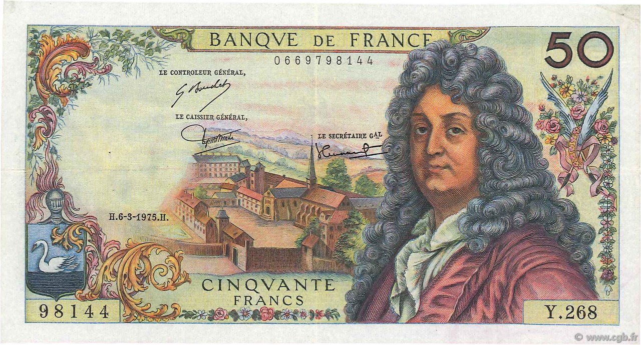 50 Francs RACINE FRANCIA  1975 F.64.29 MBC+