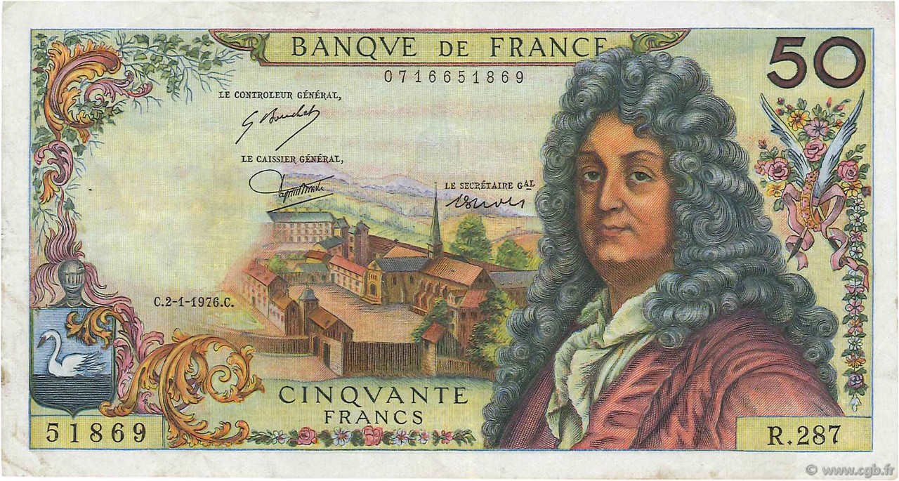 50 Francs RACINE FRANCIA  1976 F.64.32 q.BB