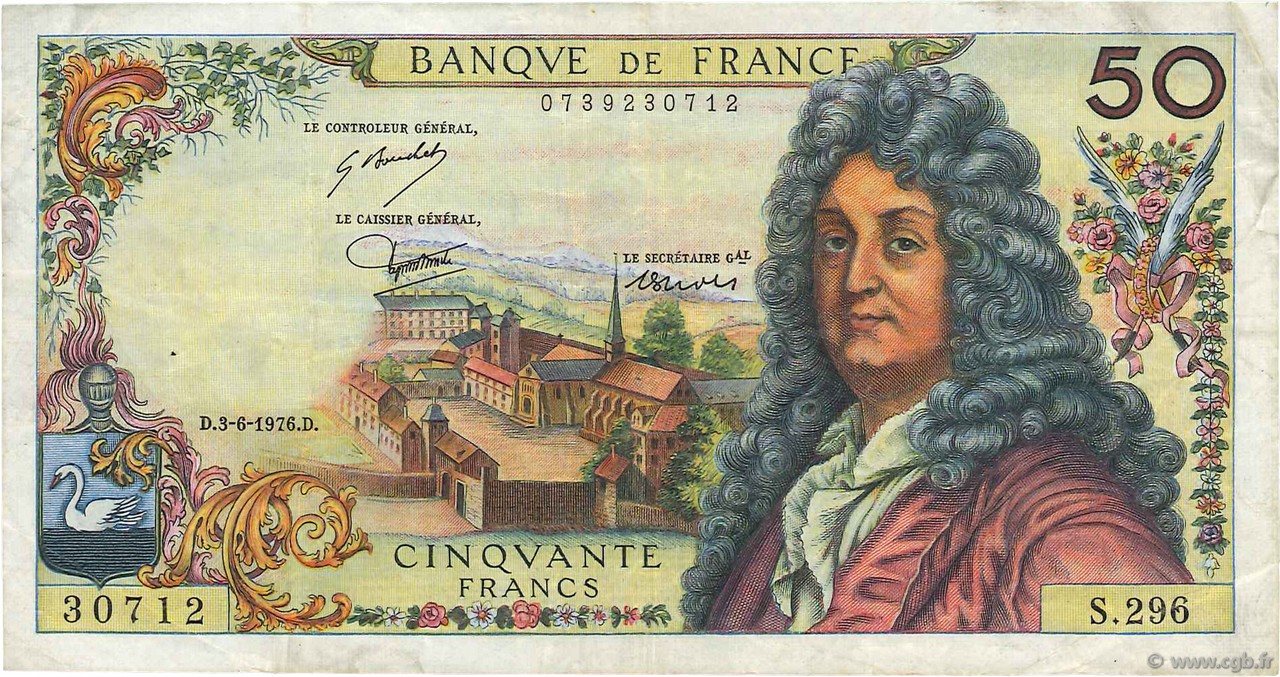 50 Francs RACINE FRANCIA  1976 F.64.33 BC+