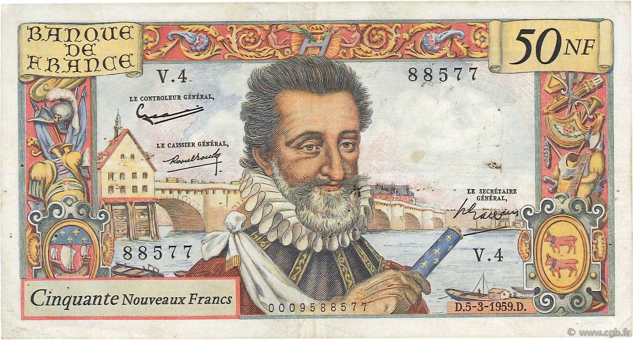50 Nouveaux Francs HENRI IV FRANCE  1959 F.58.01 VF-