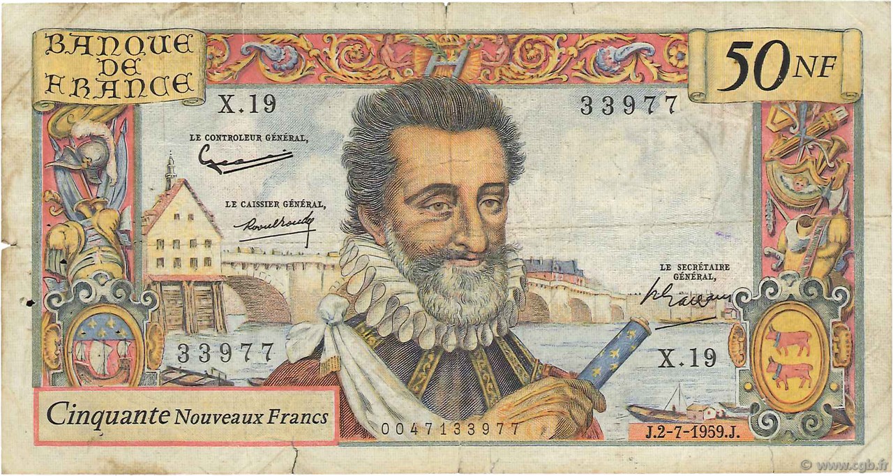 50 Nouveaux Francs HENRI IV FRANCIA  1959 F.58.02 B