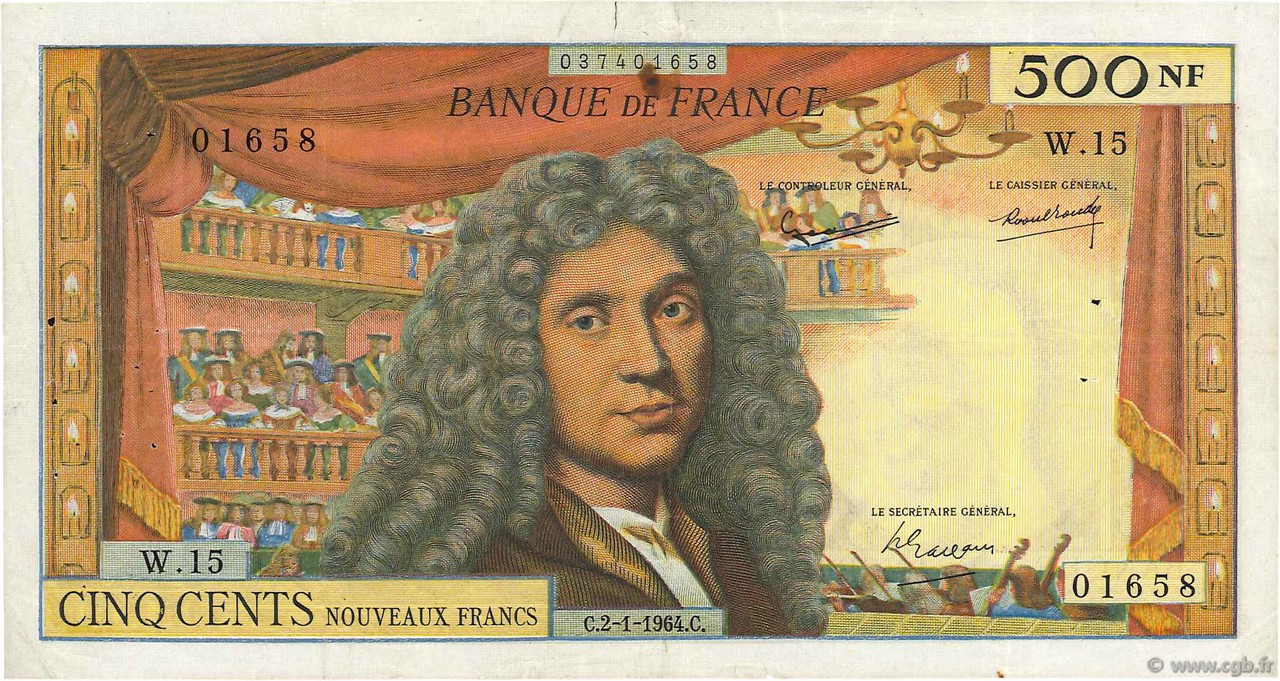 500 Nouveaux Francs MOLIÈRE FRANCIA  1964 F.60.06 q.BB