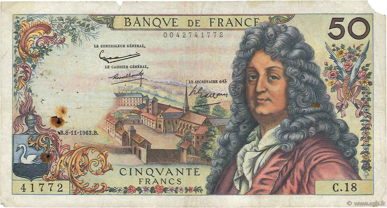 50 Francs RACINE FRANCIA  1962 F.64.02 q.B