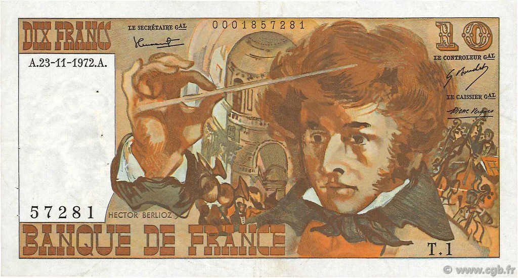 10 Francs BERLIOZ FRANCIA  1972 F.63.01 MBC