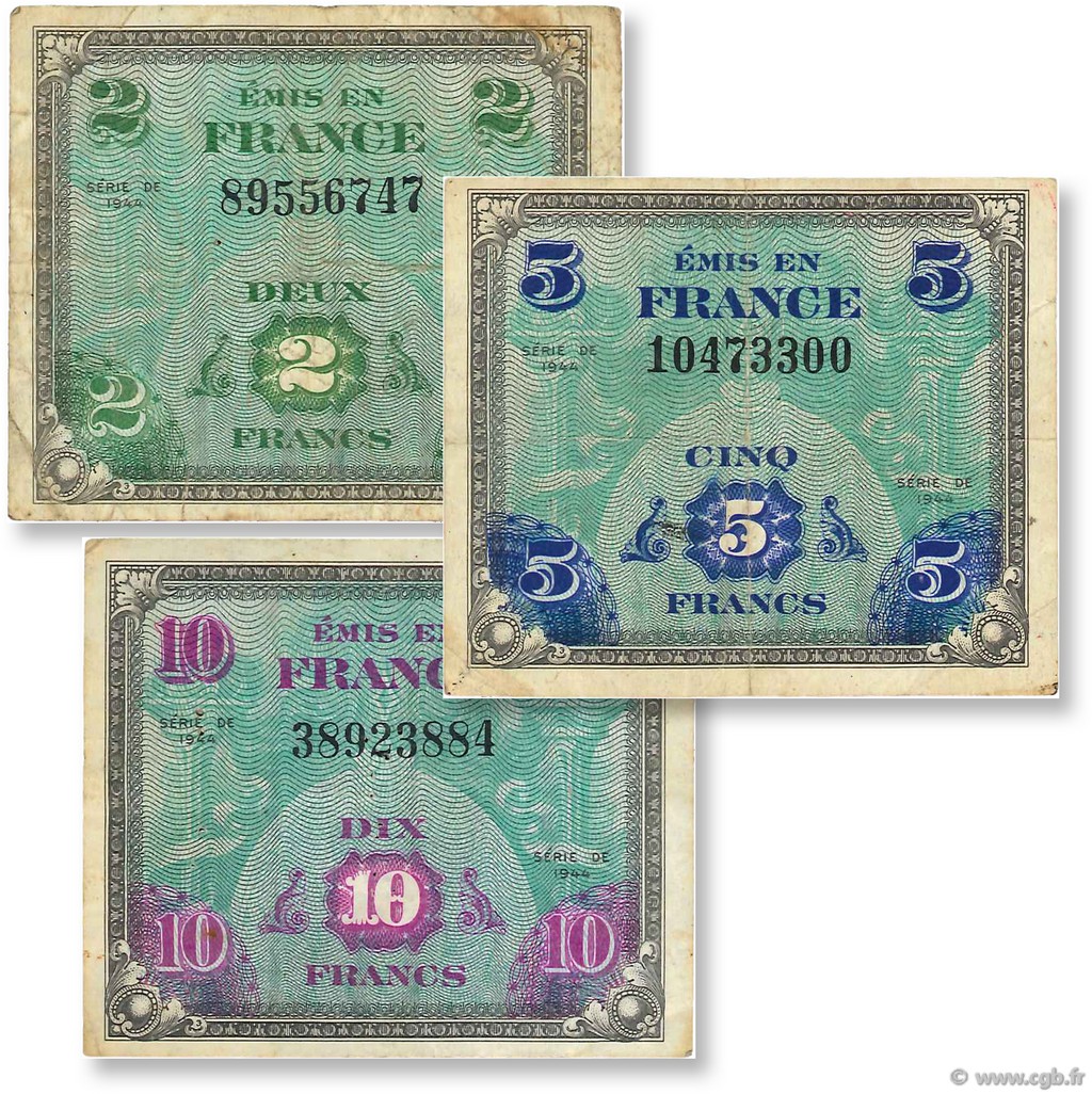 Lot 3 billets du Trésor FRANCIA  1944 VF.16-17-18 BC