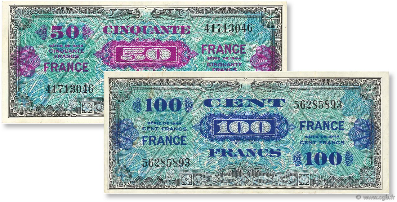 Lot 2 billets du Trésor FRANCE  1945 VF.24-25 TTB+