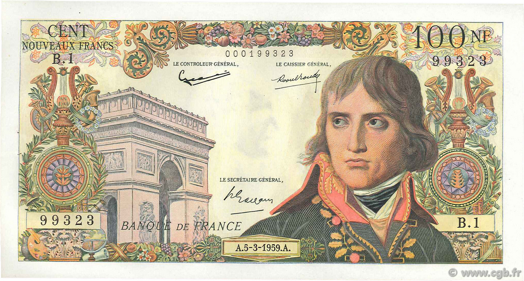 100 Nouveaux Francs BONAPARTE FRANCIA  1959 F.59.01 AU