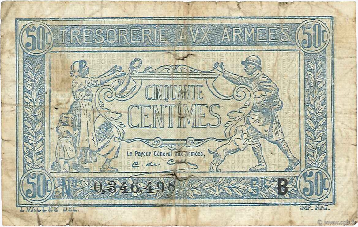 50 Centimes TRÉSORERIE AUX ARMÉES 1917 FRANKREICH  1917 VF.01.02 SGE