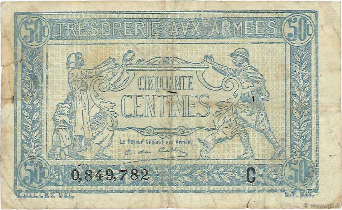 50 Centimes TRÉSORERIE AUX ARMÉES 1917 FRANCIA  1917 VF.01.03 BC