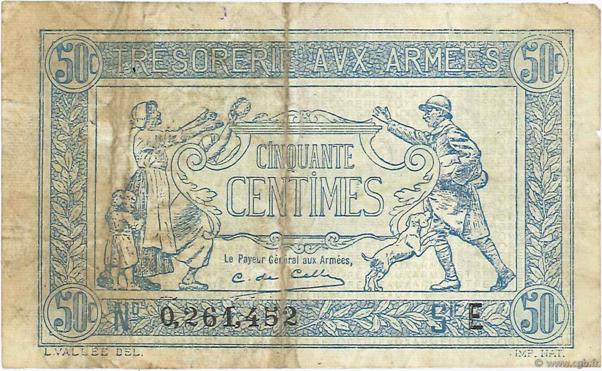 50 Centimes TRÉSORERIE AUX ARMÉES 1917 FRANCE  1917 VF.01.05 F+