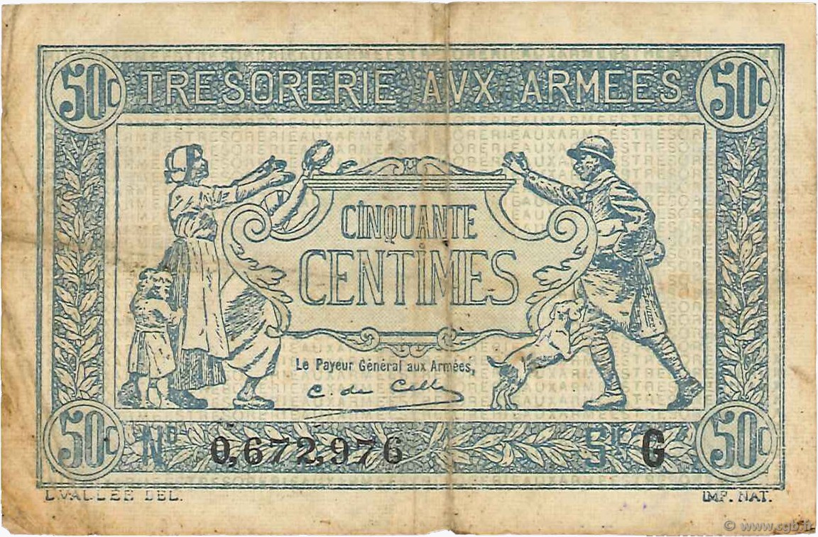 50 Centimes TRÉSORERIE AUX ARMÉES 1917 FRANCIA  1917 VF.01.07 MB
