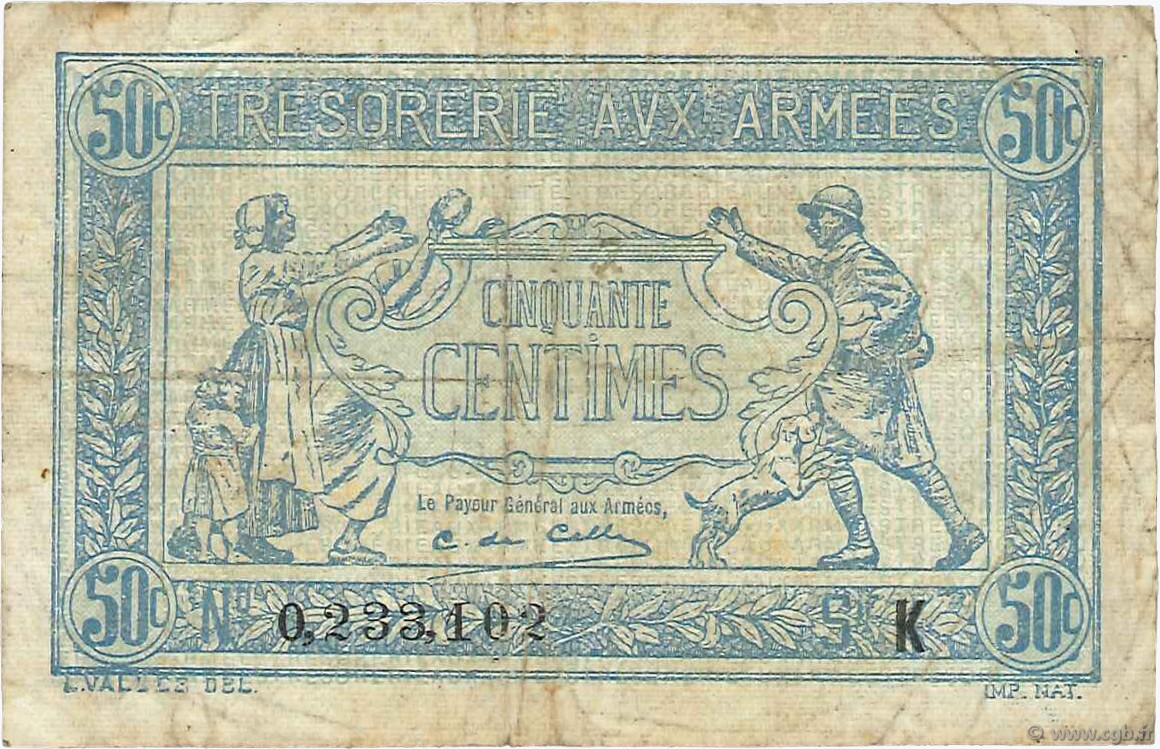 50 Centimes TRÉSORERIE AUX ARMÉES 1917 FRANCIA  1917 VF.01.11 BC+