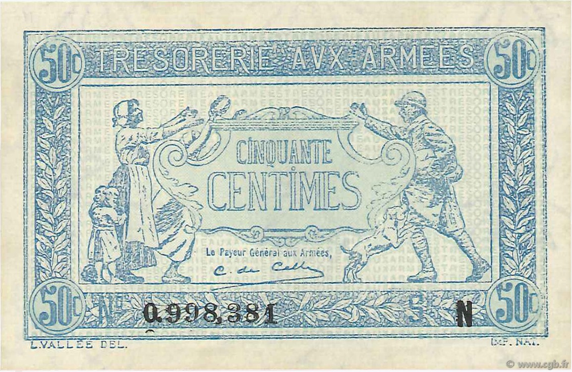 50 Centimes TRÉSORERIE AUX ARMÉES 1917 FRANKREICH  1917 VF.01.14 fST
