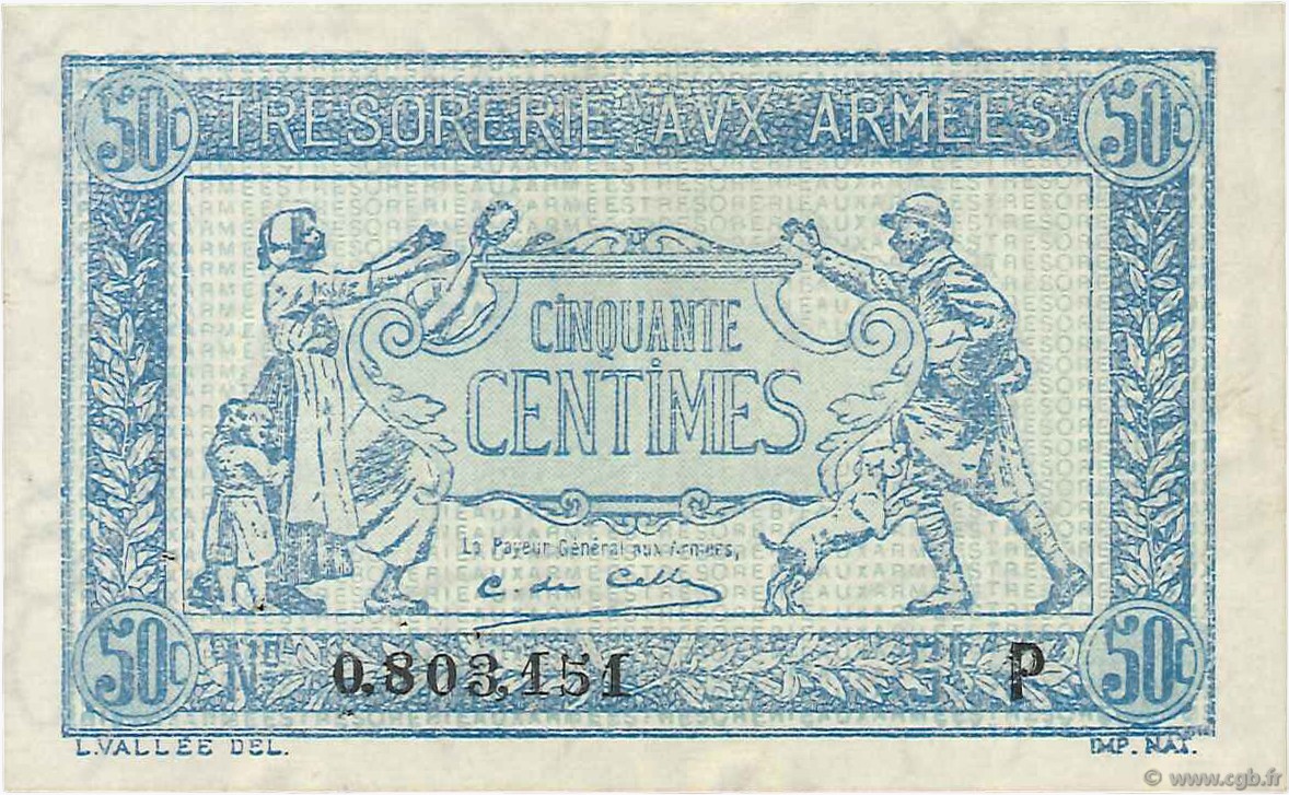 50 Centimes TRÉSORERIE AUX ARMÉES 1917 FRANCE  1917 VF.01.16 XF