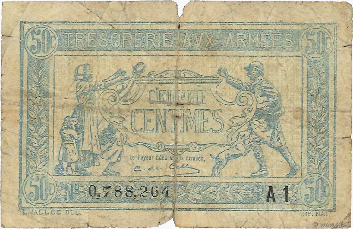 50 Centimes TRÉSORERIE AUX ARMÉES 1919 FRANKREICH  1919 VF.02.10 fSGE