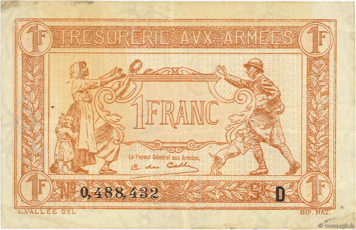 1 Franc TRÉSORERIE AUX ARMÉES 1917 FRANKREICH  1917 VF.03.04 SS