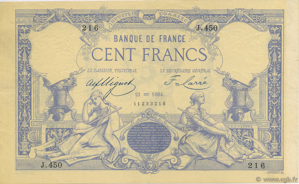 100 Francs 1882 FRANCE  1884 F.A48.04 XF