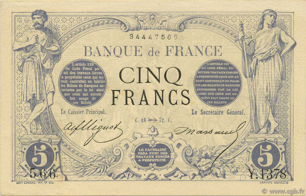 5 Francs NOIR FRANCE  1872 F.01.12 SPL