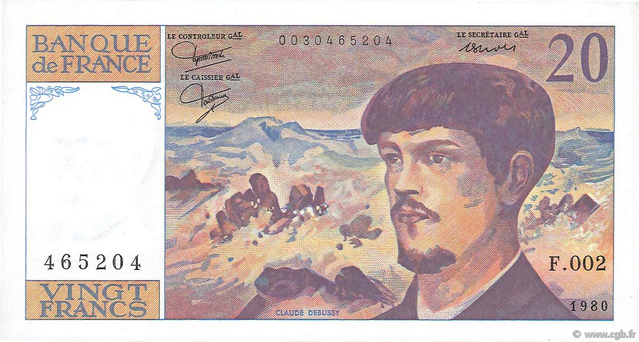 20 Francs DEBUSSY FRANCIA  1980 F.66.01 q.AU
