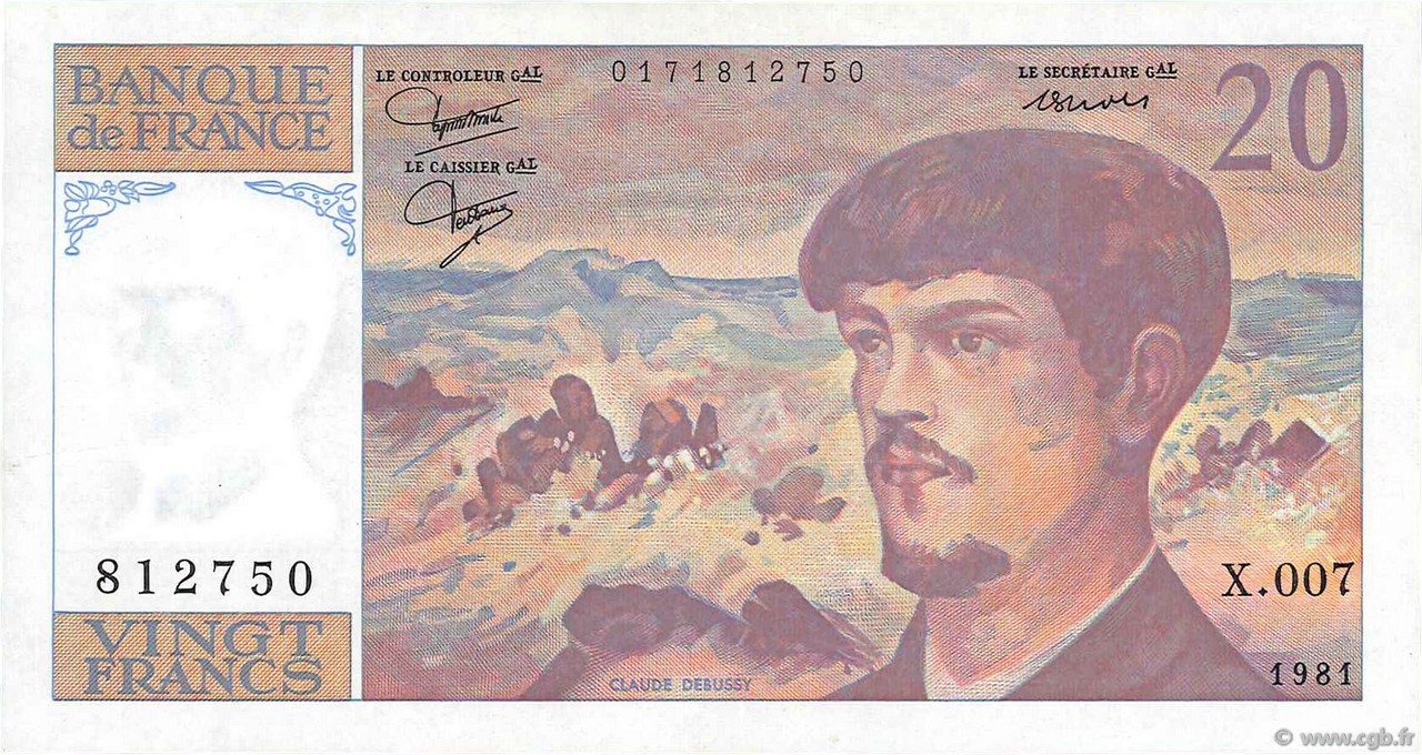 20 Francs DEBUSSY FRANKREICH  1981 F.66.02 fVZ