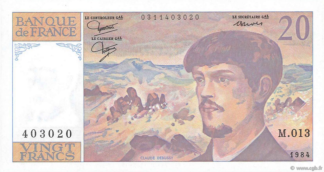 20 Francs DEBUSSY FRANCIA  1984 F.66.05 SC+