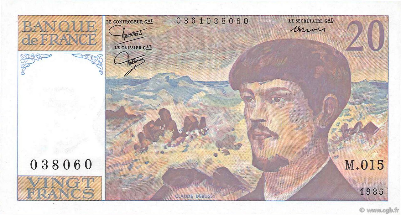 20 Francs DEBUSSY FRANCIA  1985 F.66.06 SC+