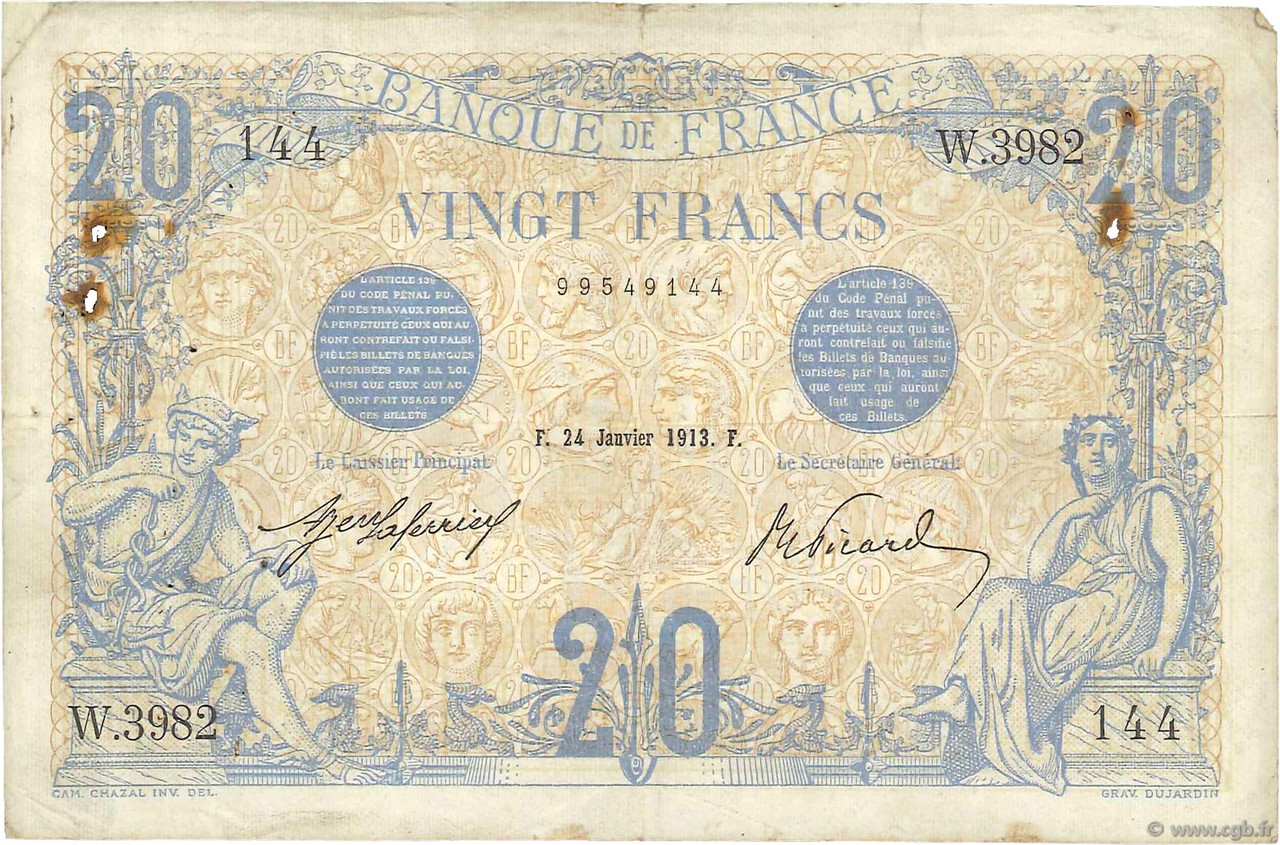 20 Francs BLEU FRANCE  1913 F.10.03 F+