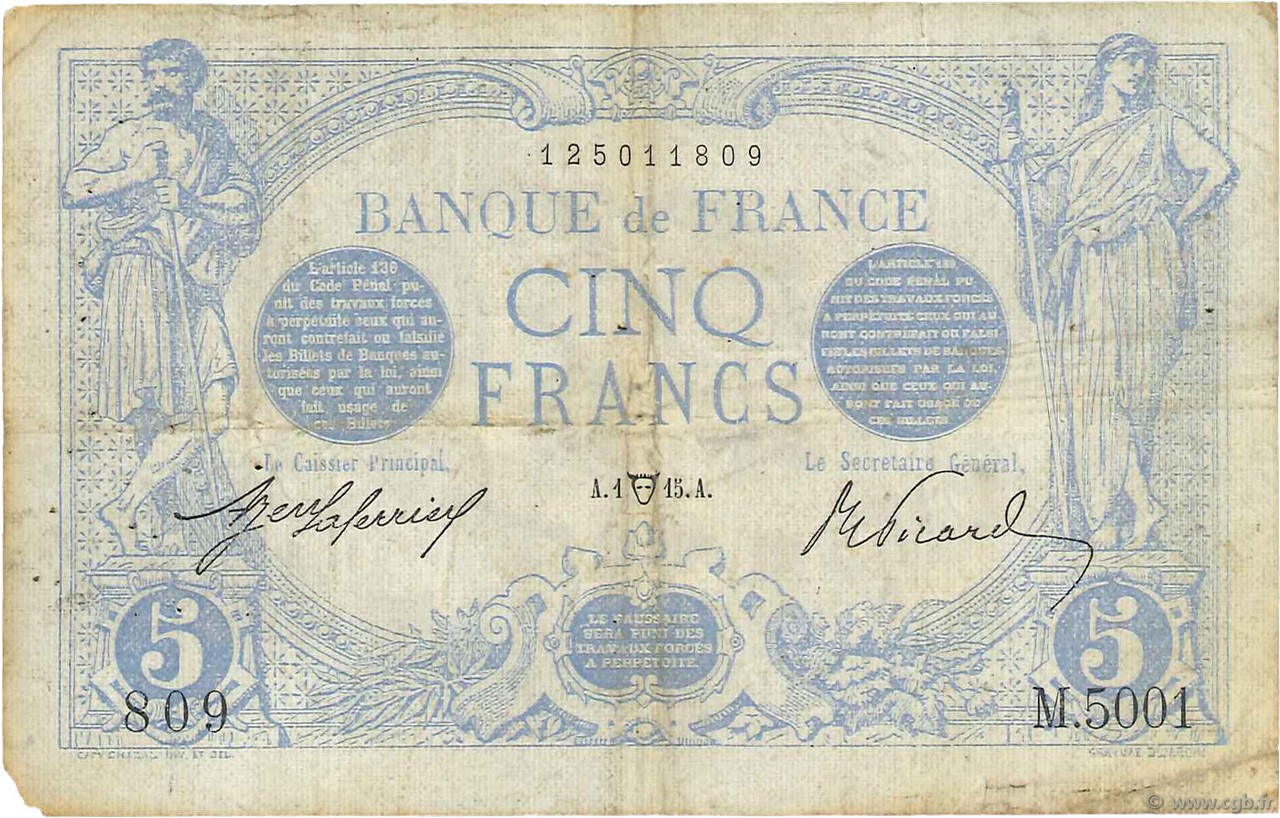 5 Francs BLEU FRANCE  1915 F.02.26 F