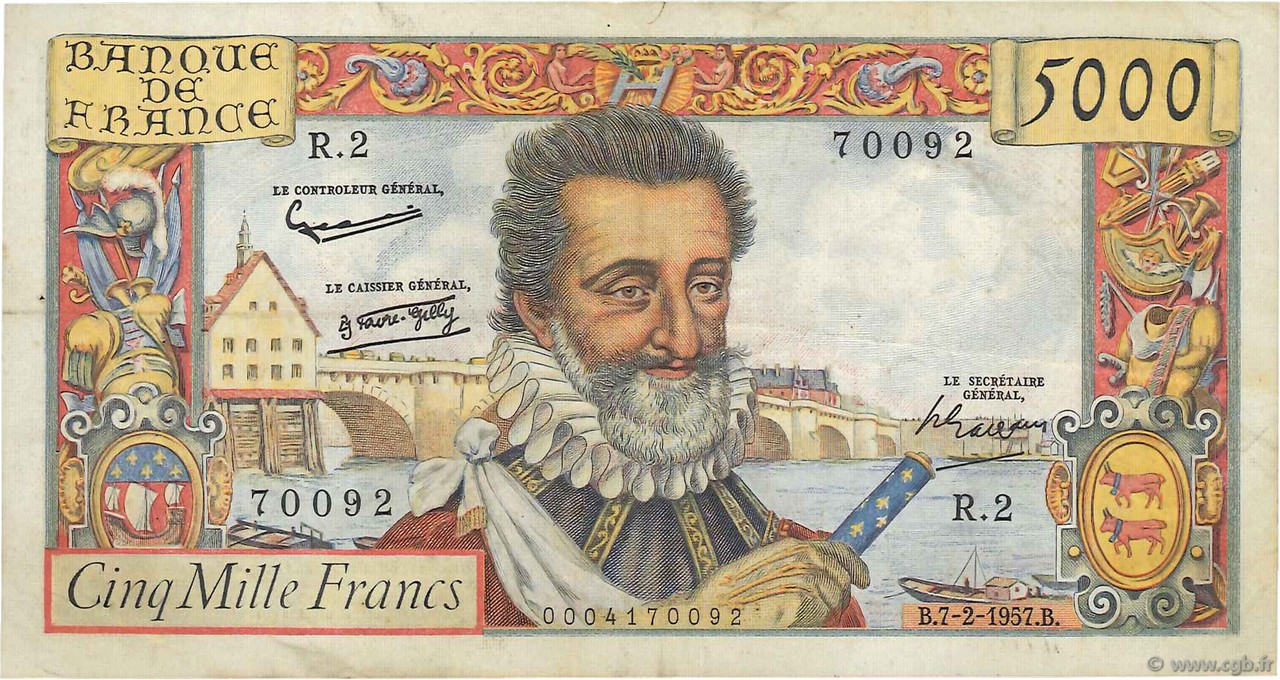 5000 Francs HENRI IV FRANKREICH  1957 F.49.01 SS