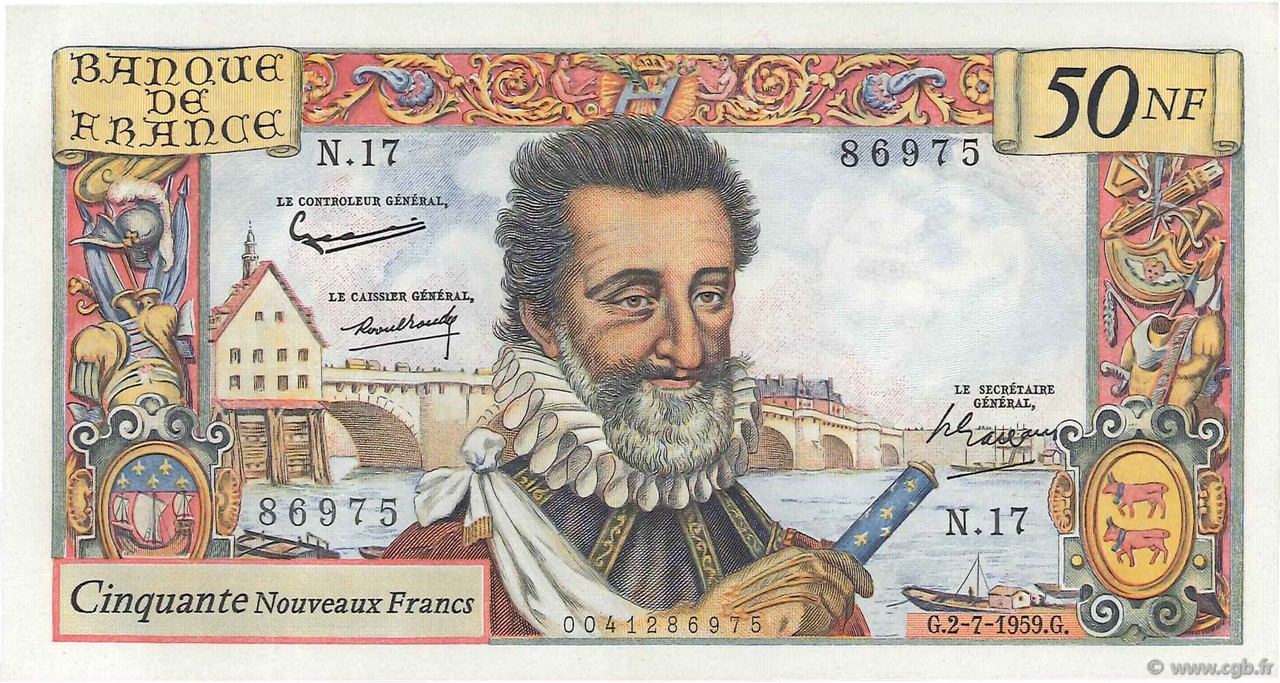 50 Nouveaux Francs HENRI IV FRANCE  1959 F.58.02 AU-