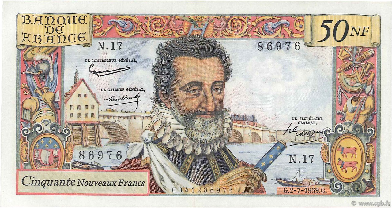 50 Nouveaux Francs HENRI IV FRANCE  1959 F.58.02 XF+
