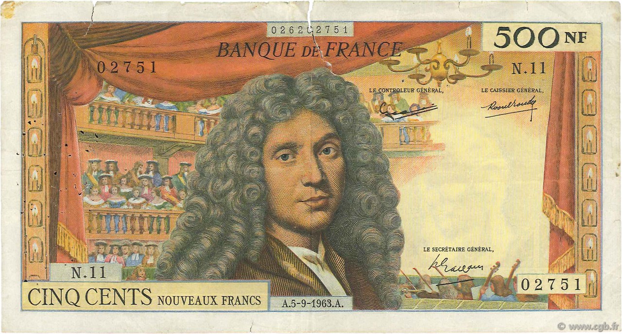 500 Nouveaux Francs MOLIÈRE FRANKREICH  1963 F.60.05 S