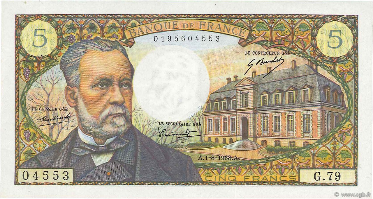 5 Francs PASTEUR FRANCIA  1968 F.61.08 q.SPL