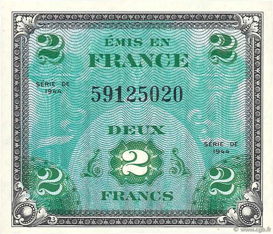 2 Francs DRAPEAU FRANCIA  1944 VF.16.01 FDC