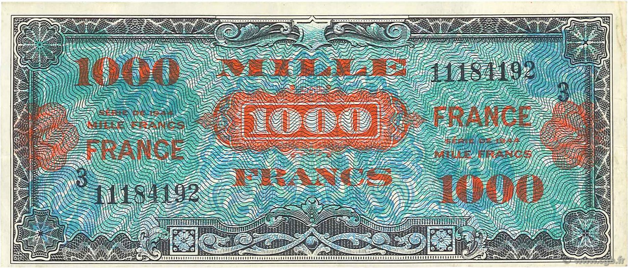 1000 Francs FRANCE FRANCE  1945 VF.27.03 XF-