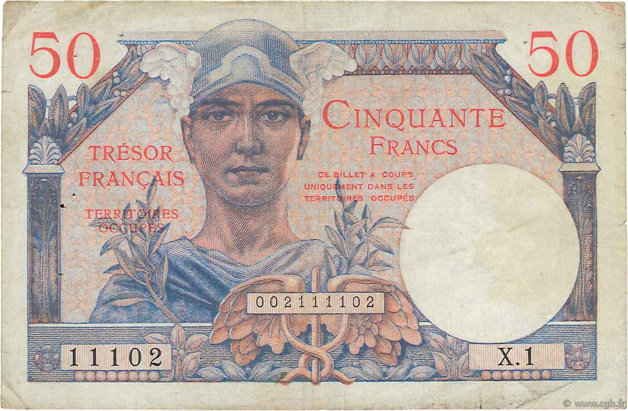 50 Francs TRÉSOR FRANÇAIS FRANCIA  1947 VF.31.01 MBC