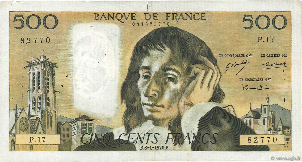 500 Francs PASCAL FRANCE  1970 F.71.05 F