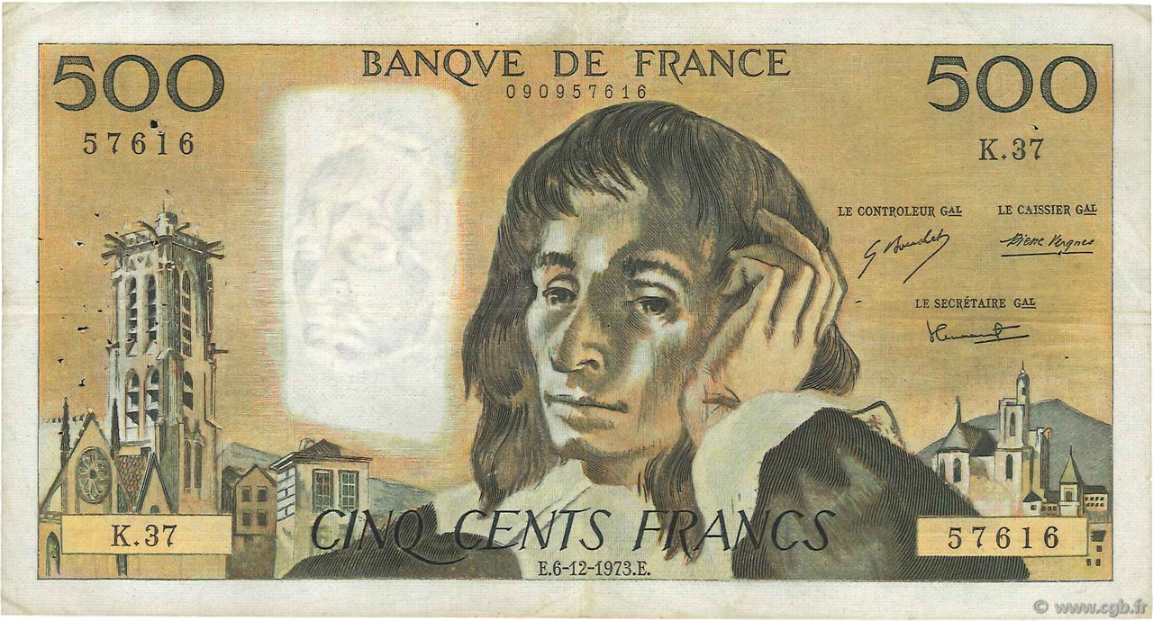500 Francs PASCAL FRANKREICH  1973 F.71.10 S