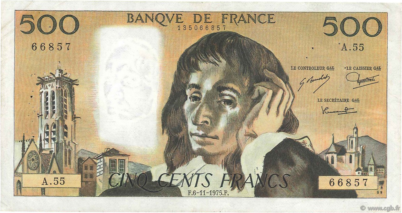 500 Francs PASCAL FRANCIA  1975 F.71.13 q.BB