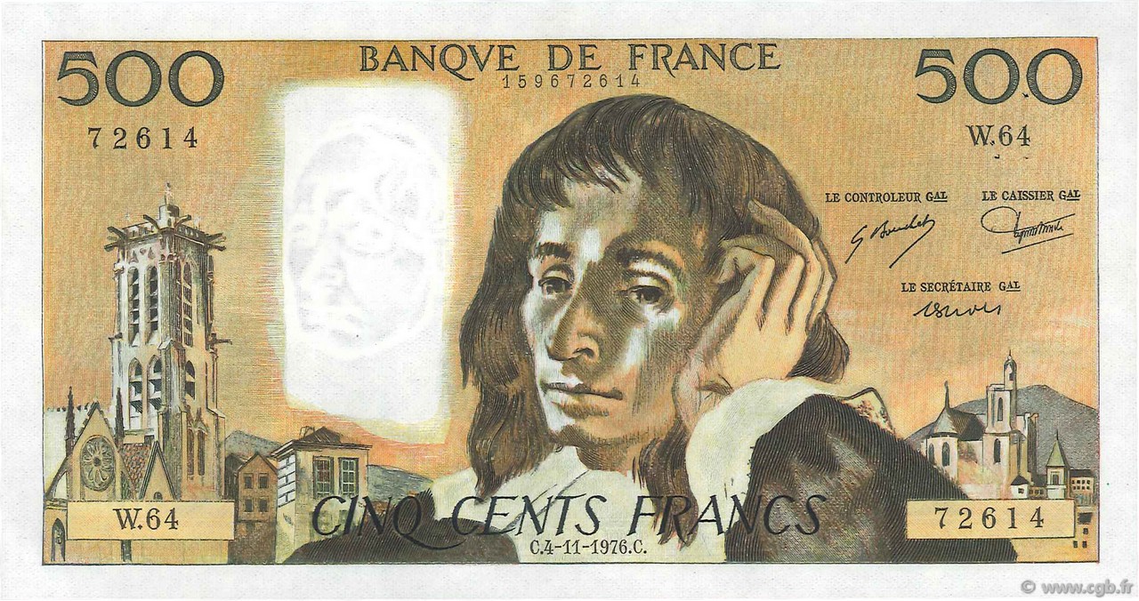 500 Francs PASCAL FRANCIA  1976 F.71.15a SPL