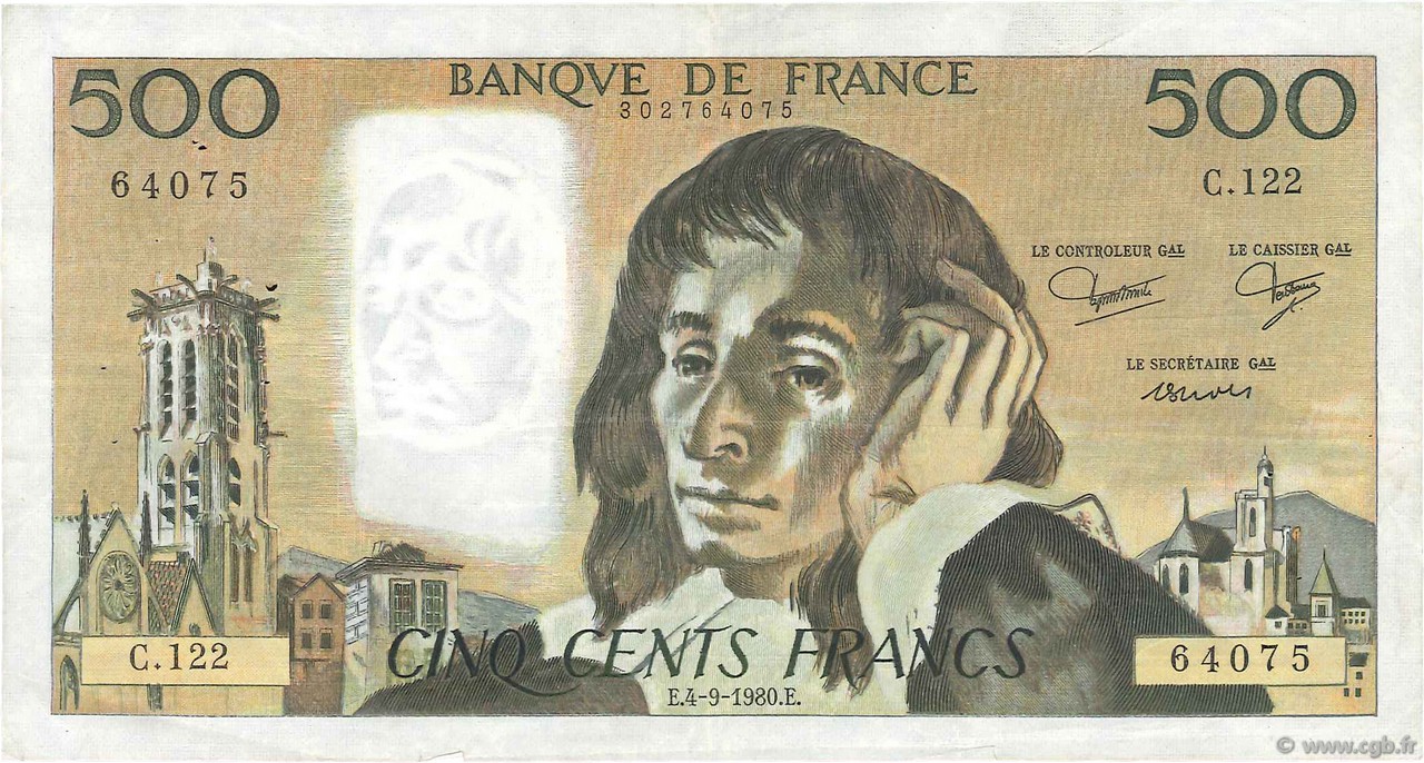 500 Francs PASCAL FRANCIA  1980 F.71.22 BC+