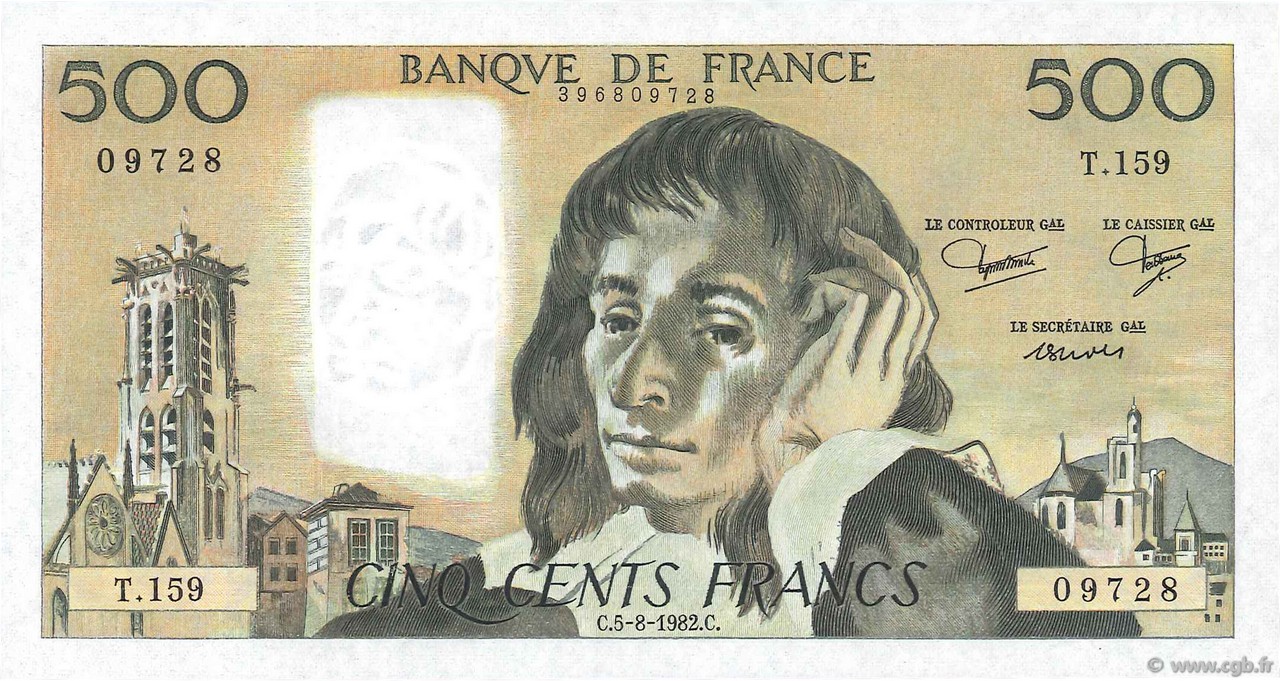 500 Francs PASCAL FRANCE  1982 F.71.27 UNC-