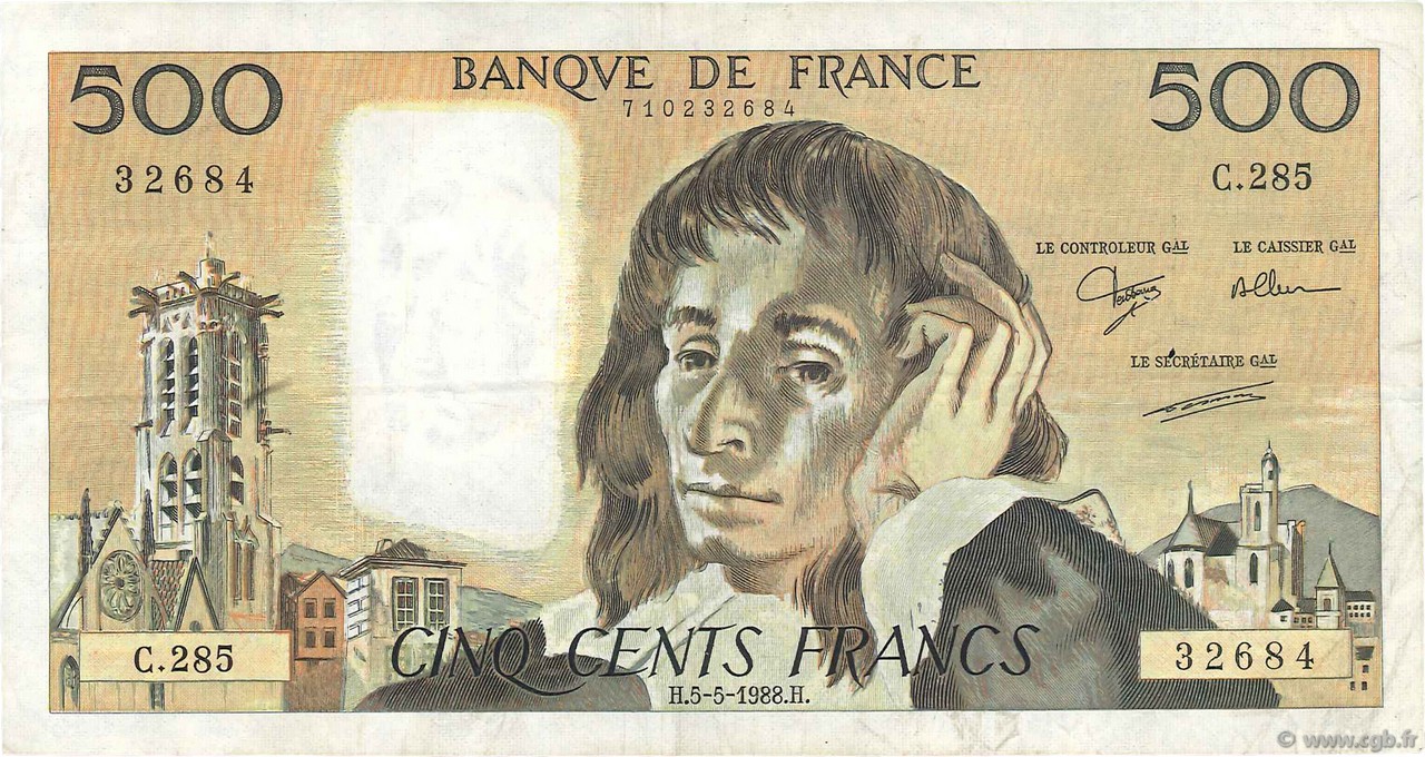 500 Francs PASCAL FRANCIA  1988 F.71.39 MBC