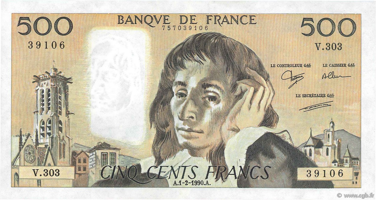 500 Francs PASCAL FRANCE  1990 F.71.43 SUP+