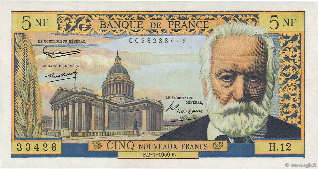 5 Nouveaux Francs VICTOR HUGO FRANCIA  1959 F.56.02 EBC