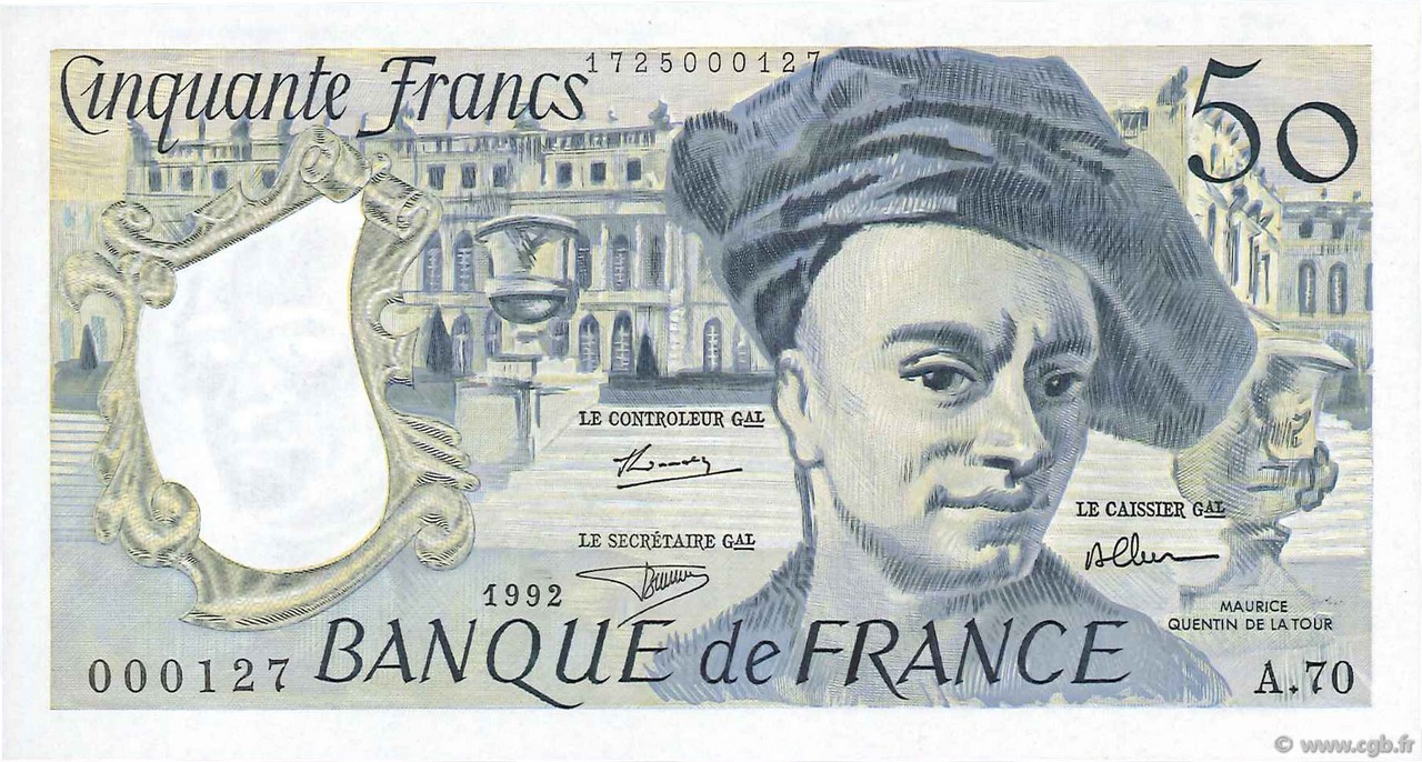 50 Francs QUENTIN DE LA TOUR Petit numéro FRANKREICH  1992 F.67.18A70 fST+