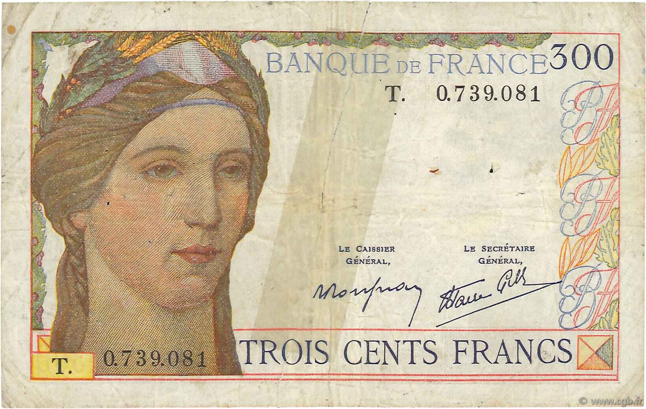300 Francs FRANCE  1939 F.29.03 G